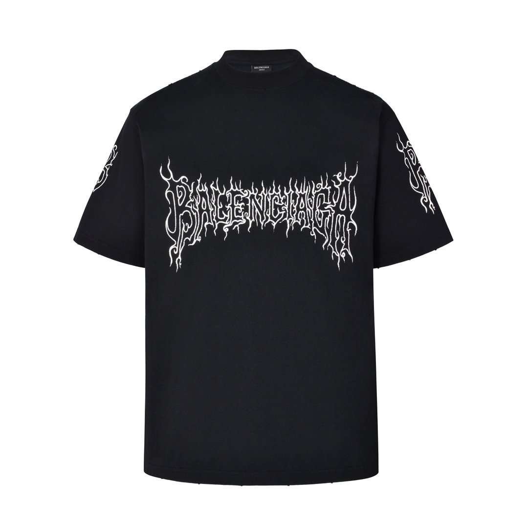 0-14-8.jpg Balenciaga flame Sanskrit letter print short sleeve - Image 1