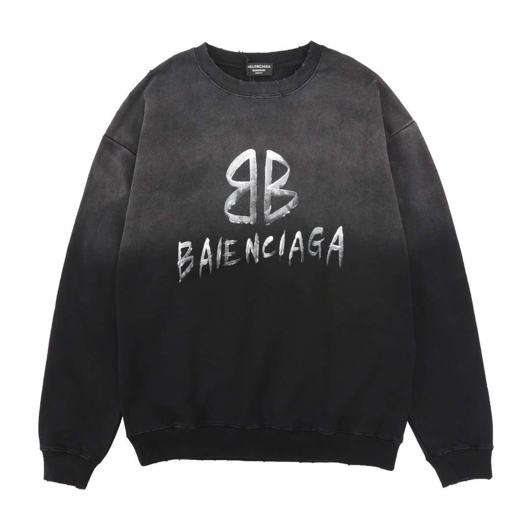 0-17-4.jpg Balenciaga washed lettered printed crew-neck hoodie - Image 1