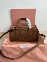MiuMiu top layer suede calfskin bowling bag 22×10.5×7.5 cm