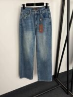 Loro Piana high-waisted slim-fit versatile denim trousers with embroidered leather logo High-quality clothing - Image 18