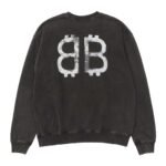 Balenciaga washed holes letter printed round neck hoodie - Image 2
