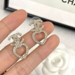 CHAN 23 Full diamond Hollowed-out heart-shaped double c stud earrings - Image 4