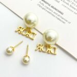 Dior four-letter double-ball pearl stud earrings