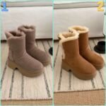 UGG platform foldable snow boots with a heel height of 6.5cm and a wool lining.