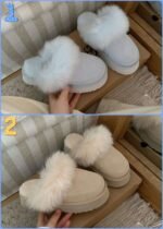 UGG Winter long wool slippers with inner wool material, 3.5cm thick sole