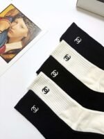 CHANEL original socks embroidery logo 5 sets - Image 7