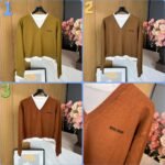 MIUMIU fake two-piece splicing V-neck short knitted pullover high-quality shirt