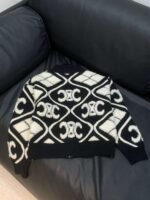 CELINE Color blocked temperament hot stamping lamb wool jacket - Image 6