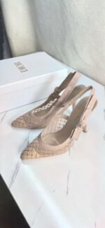 DIOR Web strap slingback sandals Jacquard embroidered letter logo high heel bowknot color matching women’s shoes - Image 14