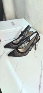 DIOR Web strap slingback sandals Jacquard embroidered letter logo high heel bowknot color matching women’s shoes - Image 10