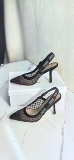 DIOR Web strap slingback sandals Jacquard embroidered letter logo high heel bowknot color matching women’s shoes