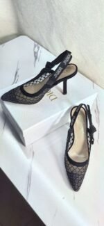 DIOR Web strap slingback sandals Jacquard embroidered letter logo high heel bowknot color matching women’s shoes - Image 8