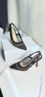 DIOR Web strap slingback sandals Jacquard embroidered letter logo high heel bowknot color matching women’s shoes - Image 7