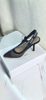 DIOR Web strap slingback sandals Jacquard embroidered letter logo high heel bowknot color matching women’s shoes - Image 6