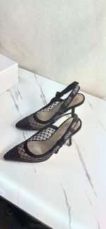 DIOR Web strap slingback sandals Jacquard embroidered letter logo high heel bowknot color matching women’s shoes - Image 4