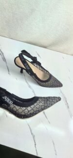 DIOR Web strap slingback sandals Jacquard embroidered letter logo high heel bowknot color matching women’s shoes - Image 2