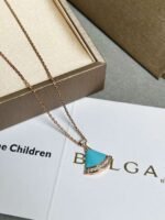 Bulgari classic small fan necklace with diamonds and turquoise Premium