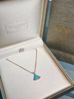 Bulgari classic small fan necklace with diamonds and turquoise Premium - Image 4