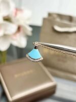 Bulgari classic small fan necklace with diamonds and turquoise Premium - Image 3