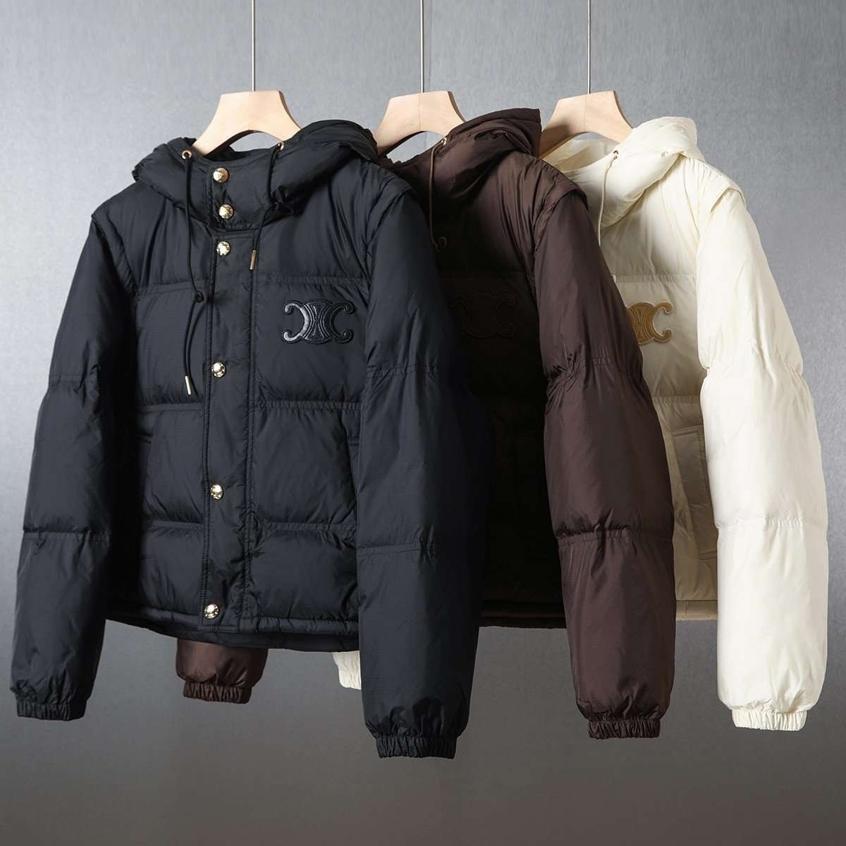 a1731594386144_6067.jpg Celine down jacket solid color detachable sleeves hooded down long sleeve jacket - Image 1