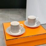 Hermès Horse-drawn Carriage Grey Espresso Double Cup and Saucer - Image 9