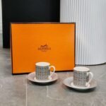 Hermès Horse-drawn Carriage Grey Espresso Double Cup and Saucer - Image 6