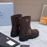 PRADA classic triangle logo winter short boots with 6cm back sole high-end leather boots - Image 7