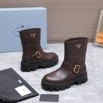 PRADA classic triangle logo winter short boots with 6cm back sole high-end leather boots