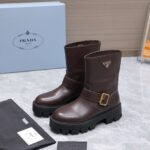 PRADA classic triangle logo winter short boots with 6cm back sole high-end leather boots - Image 6