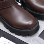 PRADA classic triangle logo winter short boots with 6cm back sole high-end leather boots - Image 5