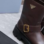 PRADA classic triangle logo winter short boots with 6cm back sole high-end leather boots - Image 2
