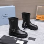 PRADA classic triangle logo winter short boots with 6cm back sole high-end leather boots - Image 10