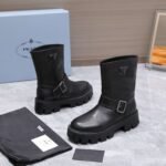 PRADA classic triangle logo winter short boots with 6cm back sole high-end leather boots - Image 8