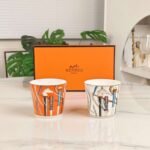 HERMES Scepter series orange and white double cup set bone porcelain material - Image 8