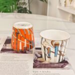 HERMES Scepter series orange and white double cup set bone porcelain material - Image 6