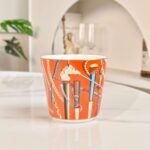 HERMES Scepter series orange and white double cup set bone porcelain material - Image 4