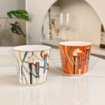 HERMES Scepter series orange and white double cup set bone porcelain material - Image 3