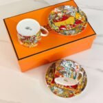 Hermès New Arrival: Yellow Leopard Double Cup and Saucer Coffee and Tea Set - Image 9