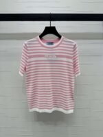 PRADA 2025 Spring and Summer Latest Striped Knitted Short Sleeve Top Wool Material T-shirt - Image 4
