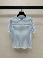 PRADA 2025 Spring and Summer Latest Striped Knitted Short Sleeve Top Wool Material T-shirt - Image 3