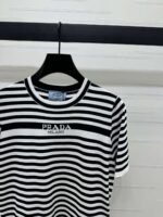 PRADA 2025 Spring and Summer Latest Striped Knitted Short Sleeve Top Wool Material T-shirt - Image 8