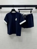 Loewe summer round neck short sleeve elastic waist shorts suit high quality version