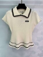 miumiu Spring and summer new style doll collar knitted short sleeves lace edge and wave edge high quality version - Image 6