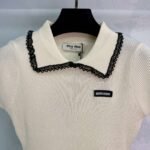 miumiu Spring and summer new style doll collar knitted short sleeves lace edge and wave edge high quality version - Image 4
