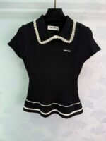 miumiu Spring and summer new style doll collar knitted short sleeves lace edge and wave edge high quality version - Image 3