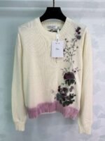 Dior new floral embroidery round neck pullover sweater 100% wool material - Image 5
