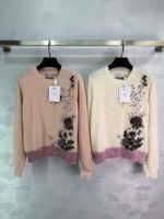 Dior new floral embroidery round neck pullover sweater 100% wool material
