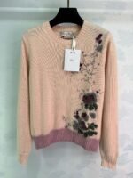 Dior new floral embroidery round neck pullover sweater 100% wool material - Image 2