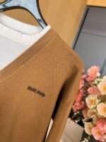 MIUMIU fake two-piece splicing V-neck short knitted pullover high-quality shirt - Image 7