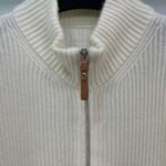 Hermès autumn and winter new mid-length cashmere knitted zipper jacket H-button patchwork leather pocket design high-quality clothing - Image 5